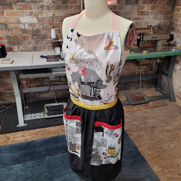 Seamstress sewing print apron baking osfm - Picture 2 of 7